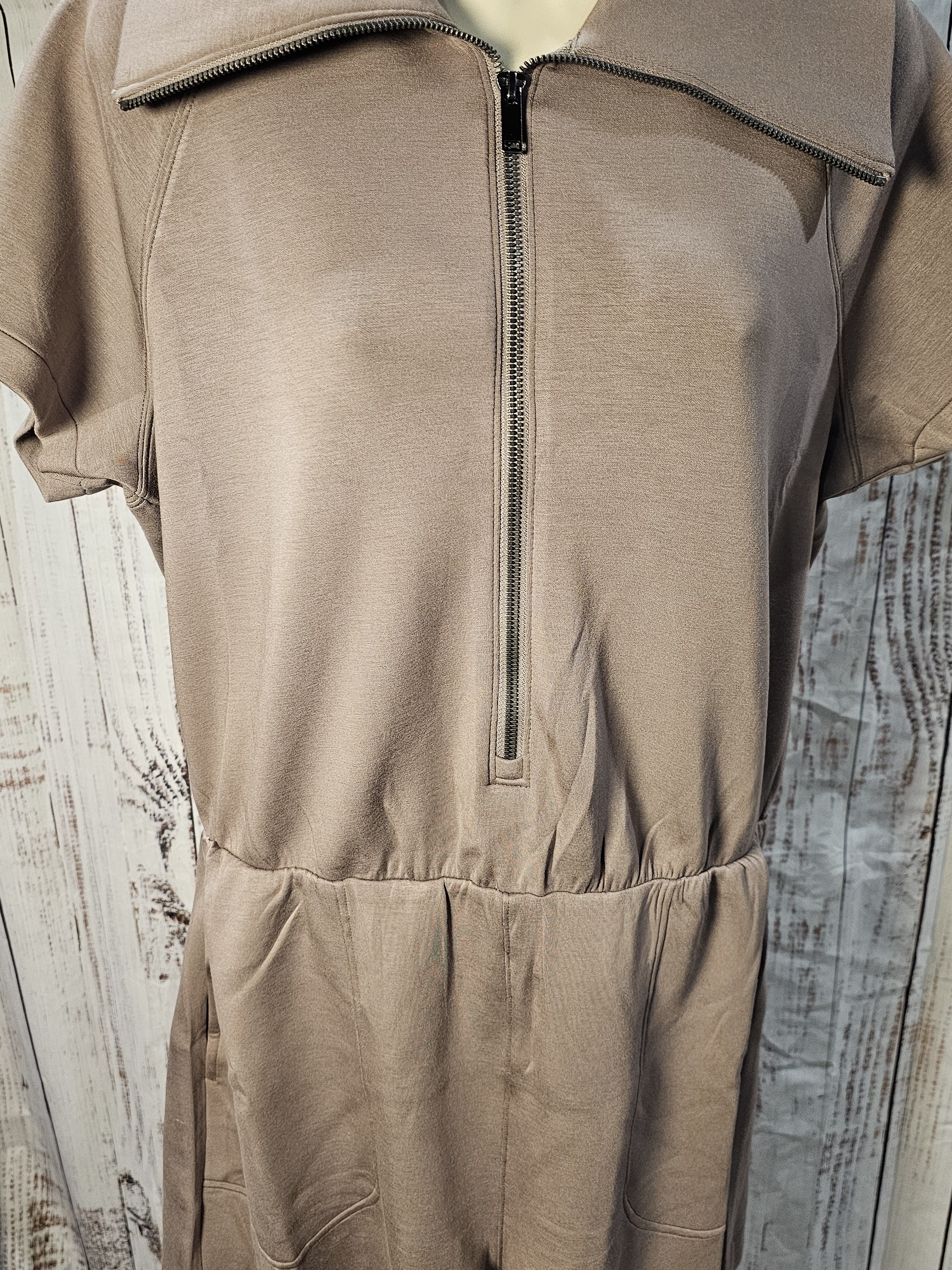 Spanx Airessentials Half Zip Short Sleeve Romper Taupe Brown Xl Nwt